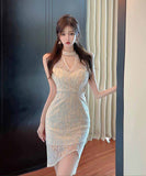 膝丈ドレス キャバドレス レース 気質 着痩せ セリフ セクシー おしゃれ YH2-ZED883079DXH343B