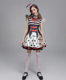 【 4点セット】 ピエロガール体型カバーフレアスカート個性ホラーゾンビ (ワンピース/カチューシャ/ウエストベルト/つけ襟)XH2-QN-AL628135544533