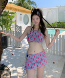 【4点セット】水着 ホルターネック クロシェ編み 切り替え モノキニ ワンピース 体型カバー ビキニXH7-YQ-HHq3SNLL