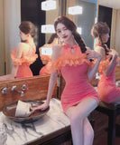 【2色】キャバドレスミニドレスフリルカワセクシー谷間見せキャバクラXH2-DD6425