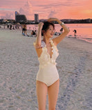 ビキニ 温泉 セクシー ホルターネックフリル 谷間魅せ  水着 モノキニ XH7-BY-WX002