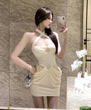 ミニドレス ホルターネック キラキラ レース エレガント セクシー パーティー ナイトクラブ キャバクラ XH2-ZED882479DXH437