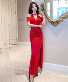 【2色】ロングドレス キャバドレス ナイトクラブ スリート 宴会 フリル セクシー 真珠 エレガントXH2-JX5158