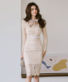 膝丈ドレス キャバドレス エレガント 気質 リボン レース 高級感 XH2-ZED887983A71