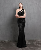 【5色】ロングドレス 高品質 キラキラ ナイトドレス 宴会 ワンショルダー 演奏会 XH2-YEY18519#