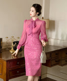 手作り 膝丈ドレス partyドレス チュール キラキラ エレガント 宴会 マーメイドドレス XH2-JY50779