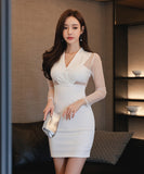 white&black ミニドレス キャバドレス セクシー Vネック 谷間魅せ エレガント XH2-ZED88110GT517