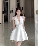 手作りドレスミニドレスAラインレースバックレスドレス谷間見せカワセクシーエレガント気質宴会パーティーXH2-XKD-D200-8100-Jun7