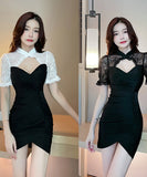 【black&white】キャバドレス ミニドレス セクシー レース 谷間魅せ 指名 XH2-YLSE5692#