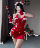 【4点セット】ふわふわ クリスマス エロかわいい サンタ服 コスプレ カワセクシー ホルターネック XH2-JXL-S38
