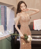 キラキラ ロングドレス パーティードレス 宴会 披露宴 誕生日 演奏会 お姫様 ナイトドレス XH2-MBYD9-26