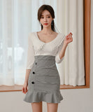 ミニドレス フリル 大人可愛い セクシー 韓国っぽ 小顔効果 ハイウエスト XH2-ZED883036A71