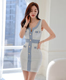 ミニドレス キャバドレス セクシー 高級感 Vネック セクシー エレガント 気質 XH2-ZED88221A71