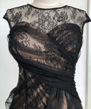 blue&black【手作り】膝丈ドレス 高品質 おしゃれ レース　チュール エレガント XH2-JY10553