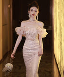 ロングドレス Partydress キラキラ 宴会 誕生日 演奏会 ベアトップ フリル XH2-YFTK7/7