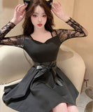 ミニドレス キャバドレス Aライン 着瘦せ レース セクシー リボン XH2-ZED883127BH453