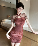 【2色】ミニドレス チャイナドレス セクシー キャバドレス 花柄 着痩せ YH2-DD6587