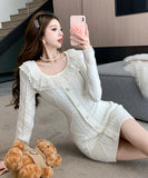 4色 ミニドレス ニットドレス 秋冬定番 セクシー セレブ風 レース 小顔効果 XH2-ZED886072GT513