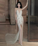 ロングドレス 刺繡 セクシー キラキラ 誕生日 パーティードレス お姫様 演奏会 宴会 XH2-YFTK0165