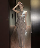 ロングドレス キャバドレス 宴会 セクシー キラキラ 谷間魅力 ノースリーブ YH2-ZED888205DXH238A