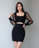 キャバドレス セクシー ミニドレス スクエアネック エレガント 気質 XH2-ZED887912A71