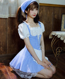 【 コスプレ3点セット]】フリル ギンガム チェック プチプラ メイドXH2-FSM004