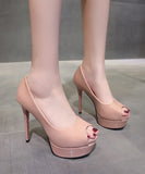 【2色】フィッシュマウス ハイヒール 14cm/10cm サンダル 流行り OL 百掛け 透かし彫り ヒール 靴 フィッシュマウス XH5-DLHS666-2