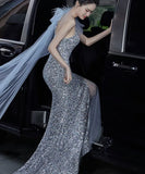 ロングドレス 高品質 キラキラ ナイトドレス 宴会 ワンショルダー 演奏会 XH2-TSZY5-6