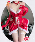 【5点セット】クリスマ 大人可愛い セクシー サンタ服 コスプレ レース リボン XH2-JXL564