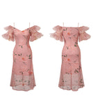 【手作り】ロングドレス ロマンティック風 花柄 パフスリーブ 小顔効果 フリル 大人可愛い XH2-JY10589