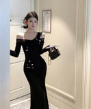 ロングドレス スリート キャバドレス オフショルダー カワセクシー 気質 フラワー XH2-XKD-D342-867-Oct13