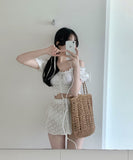 ビキニ 温泉 韓国っぽ 水着 着痩せ セクシー 大人可愛い パフスリーブ おしゃれ ビーチ XH7-BY2917