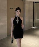 ミニドレス 谷間見せ キャバドレス セクシー ホルターネック キラキラ キャバクラ XH2-DD6362