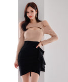 キャバドレス 谷間魅せ ミニドレス 袖付き 同伴 セクシー XH2-ZED887921A71