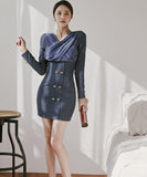 ミニドレス キャバドレス 袖付き セクシー 透かし彫り エレガント XH2-ZED880411E49