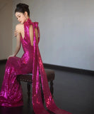 ロングドレス キラキラ 宴会 演奏会 誕生日 背露出 エレガント 華奢感 セクシー XH2-DRX24229-2