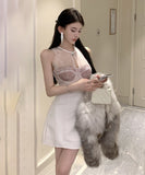 【Black&white】ミニドレス レース エレガント セレブ風 セクシー 透明感 谷間見せ 指名 XH2-MXX6906#