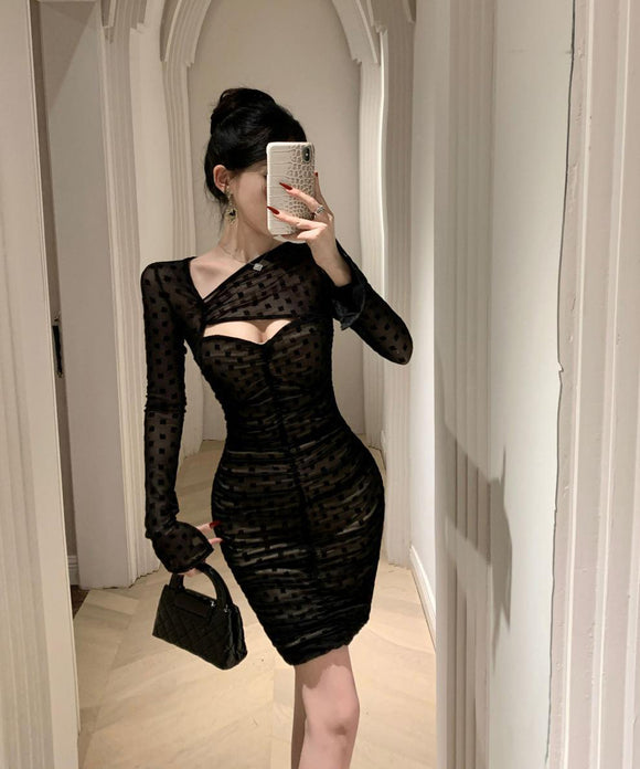 ミニドレス キャバドレス チュール 水玉柄 非対称 セクシー パーティー 宴会 XH2-ZED888564DXH238A