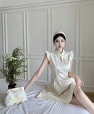 【2色】ミニドレス 中華風 Aライン 着瘦せ CHIC 大人可愛い 気質 XH2-DD4874