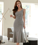 膝丈ドレス エレガント 気質 チェック柄 着瘦せ セクシー XH2-ZED882636BH506