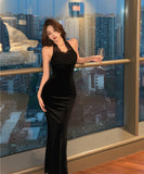 ロングドレス キャバドレス ホルターネック セクシー レース パーティー エレガント 宴会 キャバクラ XH2-XKD-D452-987-Nov17