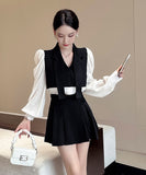 【2点セット】【3色】ミニドレス 大人可愛い 韓国っぽ おしゃれ 着瘦せ パフスリーブ XH2-ZED886831GD653