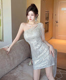 キャバドレス キラキラ ミニドレス ワンショルダー セクシー ナイトクラブ パーティー XH2-DD5655