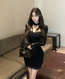【2色】ミニドレス キャバドレス レース セクシー 高級感 肌見せ エレガント おしゃれ XH2-XKD-D529-6602-Nov13-d
