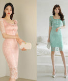 【2色】膝丈ドレス レース キャバドレス エレガント 谷間見せ おしゃれ XH2-ZED889741BH538