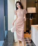 【手作り】ロングドレス 高品質 レース パフスリーブ パフスリーブ 気質 宴会 XH2-JY50245