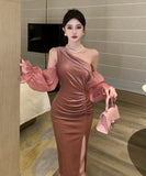 膝丈ドレス ワンショルダー セクシー おしゃれ 着痩せ XH2-ZED885424DXH449