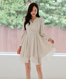 秋 ミニドレス エレガント 気質 Aライン 着瘦せ Vネック フリル 大人可愛い XH2-ZED882660BH506
