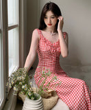 ロングドレス チェック柄 かわいい 夏新作 着痩せ おしゃれ 気質 YH2-ZED887005GT513