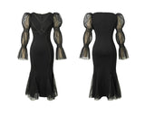 手作り 膝丈ドレス レース セクシー Vネック 谷間魅せ 宴会 マーメイド エレガント 気質 XH2-JY20679